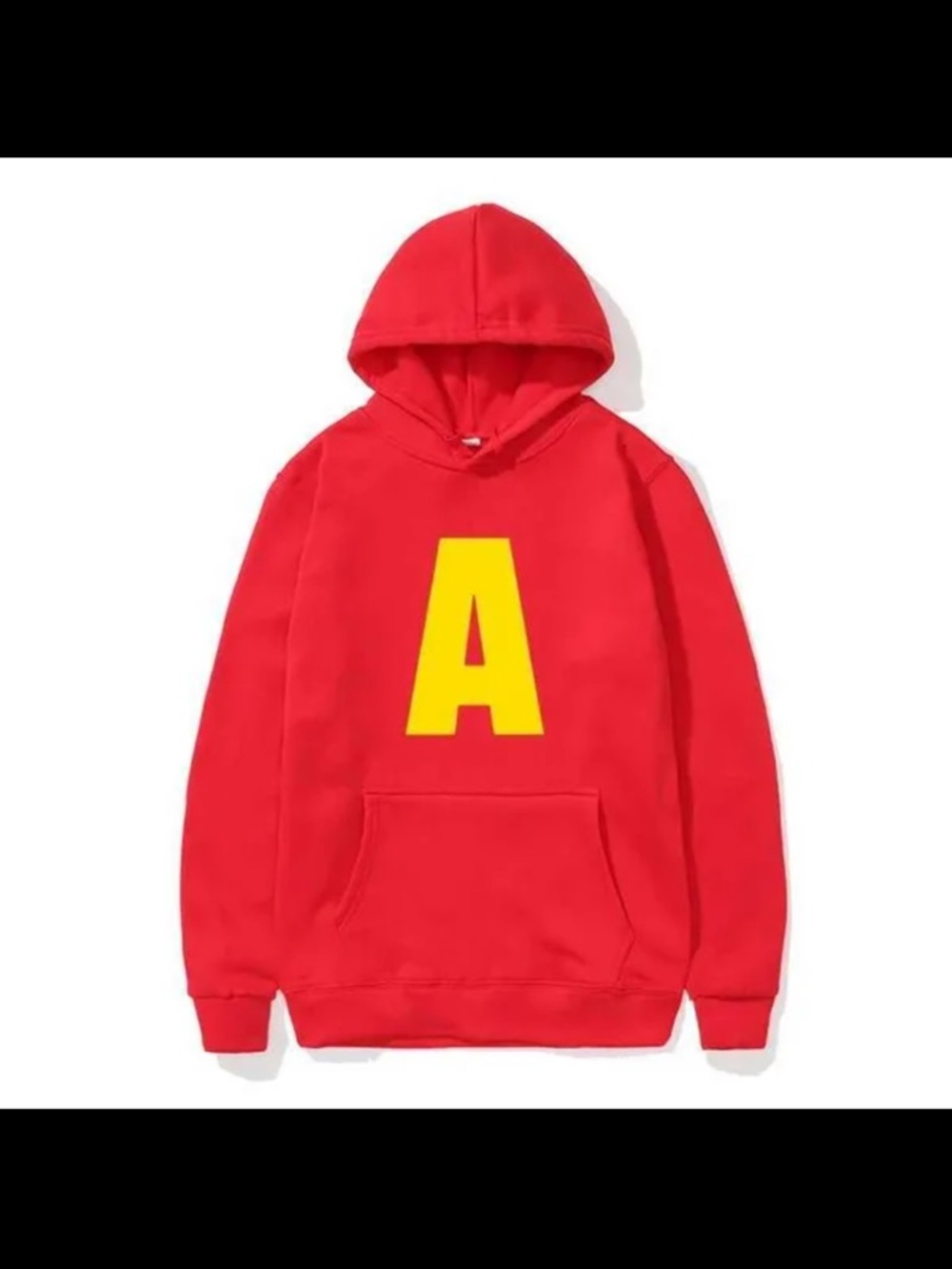 Red Hoodie with Bold Yellow 'A' Graphic